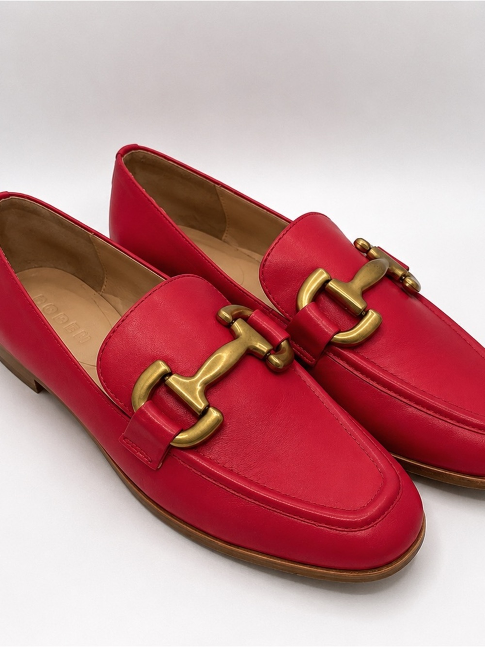NWOT Boden Iris Red Leather Loafers with Gold-Tone Horsebit, Size 39 (8)